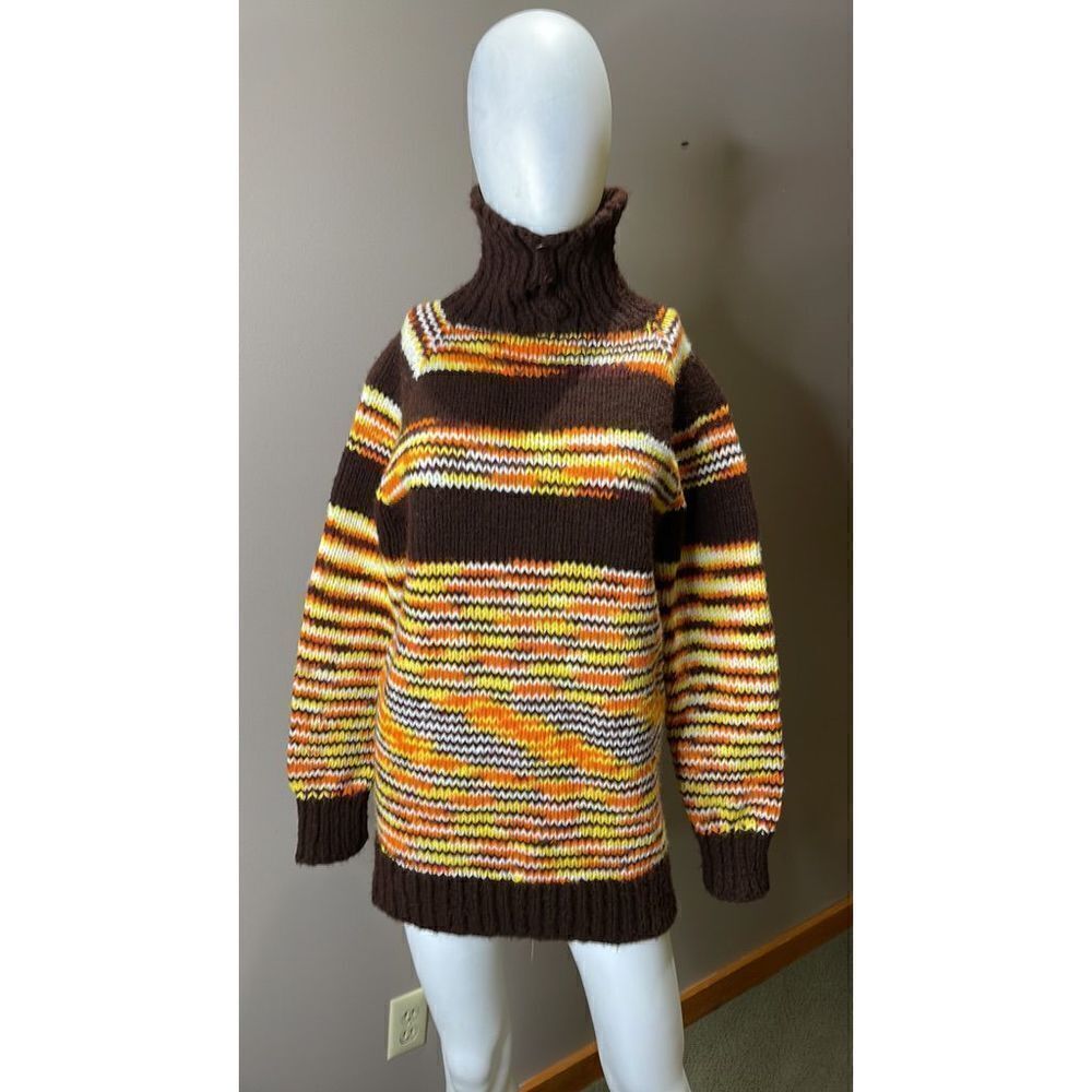 Vintage Retro Handmade Pullover Sweater Medium Brown, Orange, and Yellow
